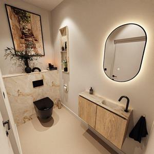 Mondiaz TURE-DLUX 80cm toiletmeubel Washed Oak. EDEN wastafel Frappe positie rechts. Met 1 kraangat. TUREDX80WASR1FRA