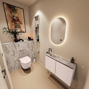 Mondiaz TURE-DLUX 80cm toiletmeubel Rosee. EDEN wastafel Glace positie links. Met 1 kraangat. TUREDX80ROSL1GLA