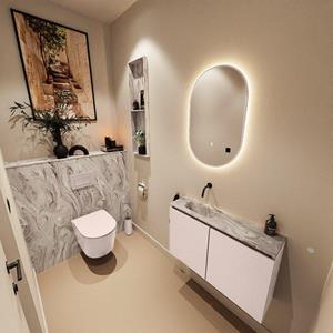 Mondiaz TURE-DLUX 80cm toiletmeubel Rosee. EDEN wastafel Glace positie links. Zonder kraangat. TUREDX80ROSL0GLA