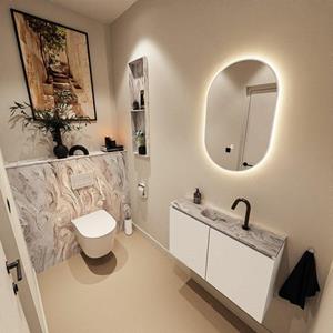 Mondiaz TURE-DLUX 80cm toiletmeubel Talc. EDEN wastafel Glace positie midden. Met 1 kraangat. TUREDX80TALM1GLA