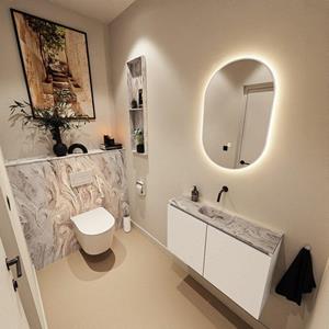 Mondiaz TURE-DLUX 80cm toiletmeubel Talc. EDEN wastafel Glace positie midden. Zonder kraangat. TUREDX80TALM0GLA