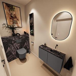 Mondiaz TURE-DLUX 80cm toiletmeubel Dark Grey. EDEN wastafel Lava positie rechts. Zonder kraangat. TUREDX80DGRR0LAV