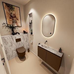 Mondiaz TURE-DLUX 80cm toiletmeubel Rust. EDEN wastafel Glace positie links. Zonder kraangat. TUREDX80RUSL0GLA