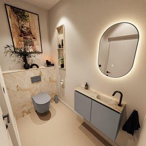 Mondiaz TURE-DLUX 80cm toiletmeubel Smoke. EDEN wastafel Frappe positie rechts. Met 1 kraangat. TUREDX80SMOR1FRA
