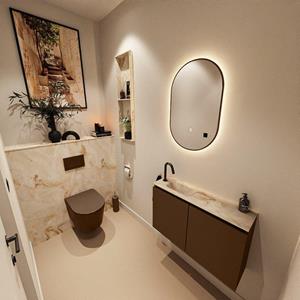 Mondiaz TURE-DLUX 80cm toiletmeubel Rust. EDEN wastafel Frappe positie links. Met 1 kraangat. TUREDX80RUSL1FRA