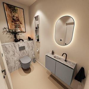 Mondiaz TURE-DLUX 80cm toiletmeubel Smoke. EDEN wastafel Glace positie midden. Met 1 kraangat. TUREDX80SMOM1GLA