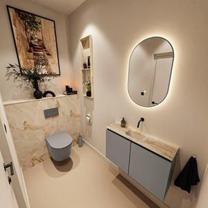 Mondiaz TURE-DLUX 80cm toiletmeubel Smoke. EDEN wastafel Frappe positie midden. Zonder kraangat. TUREDX80SMOM0FRA