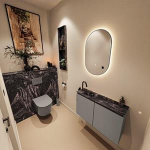 Mondiaz TURE-DLUX 80cm toiletmeubel Smoke. EDEN wastafel Lava positie links. Met 1 kraangat. TUREDX80SMOL1LAV