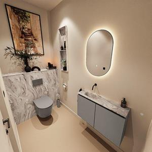 Mondiaz TURE-DLUX 80cm toiletmeubel Smoke. EDEN wastafel Glace positie links. Zonder kraangat. TUREDX80SMOL0GLA