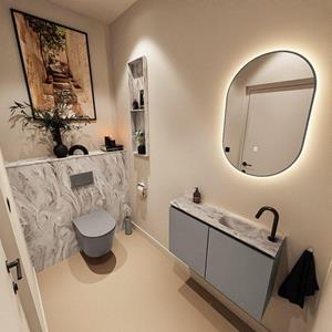 Mondiaz TURE-DLUX 80cm toiletmeubel Smoke. EDEN wastafel Glace positie rechts. Met 1 kraangat. TUREDX80SMOR1GLA
