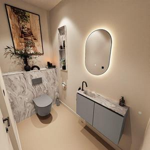 Mondiaz TURE-DLUX 80cm toiletmeubel Smoke. EDEN wastafel Glace positie links. Met 1 kraangat. TUREDX80SMOL1GLA