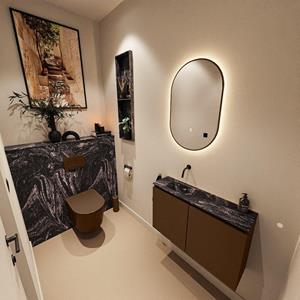 Mondiaz TURE-DLUX 80cm toiletmeubel Rust. EDEN wastafel Lava positie links. Zonder kraangat. TUREDX80RUSL0LAV