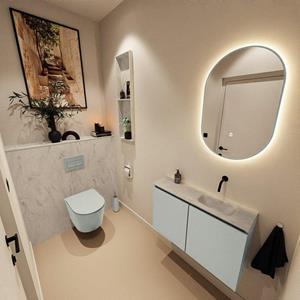 Mondiaz TURE-DLUX 80cm toiletmeubel Greey. EDEN wastafel Opalo positie rechts. Zonder kraangat. TUREDX80GRER0OPA