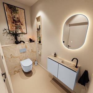 Mondiaz TURE-DLUX 80cm toiletmeubel Clay. EDEN wastafel Frappe positie rechts. Met 1 kraangat. TUREDX80CLAR1FRA