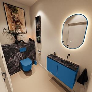 Mondiaz TURE-DLUX 80cm toiletmeubel Jeans. EDEN wastafel Lava positie rechts. Zonder kraangat. TUREDX80JEAR0LAV