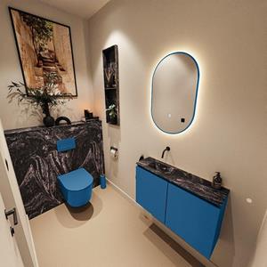 Mondiaz TURE-DLUX 80cm toiletmeubel Jeans. EDEN wastafel Lava positie links. Zonder kraangat. TUREDX80JEAL0LAV