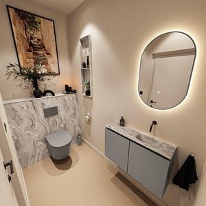 Mondiaz TURE-DLUX 80cm toiletmeubel Smoke. EDEN wastafel Glace positie rechts. Zonder kraangat. TUREDX80SMOR0GLA