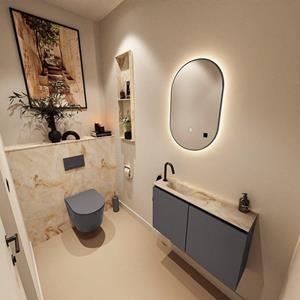 Mondiaz TURE-DLUX 80cm toiletmeubel Dark Grey. EDEN wastafel Frappe positie links. Met 1 kraangat. TUREDX80DGRL1FRA