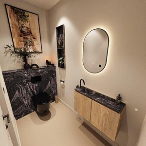 Mondiaz TURE-DLUX 80cm toiletmeubel Washed Oak. EDEN wastafel Lava positie links. Met 1 kraangat. TUREDX80WASL1LAV
