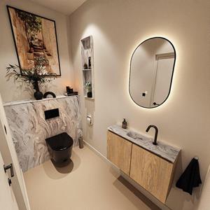 Mondiaz TURE-DLUX 80cm toiletmeubel Washed Oak. EDEN wastafel Glace positie midden. Met 1 kraangat. TUREDX80WASM1GLA