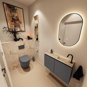 Mondiaz TURE-DLUX 80cm toiletmeubel Dark Grey. EDEN wastafel Frappe positie rechts. Met 1 kraangat. TUREDX80DGRR1FRA