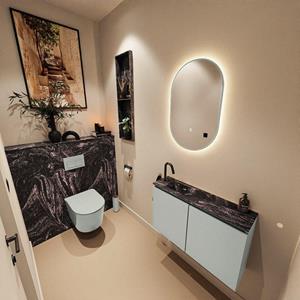 Mondiaz TURE-DLUX 80cm toiletmeubel Greey. EDEN wastafel Lava positie links. Met 1 kraangat. TUREDX80GREL1LAV