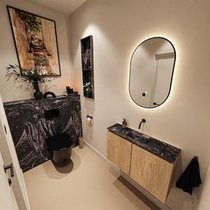 Mondiaz TURE-DLUX 80cm toiletmeubel Washed Oak. EDEN wastafel Lava positie midden. Zonder kraangat. TUREDX80WASM0LAV