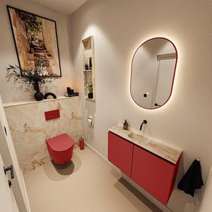 Mondiaz TURE-DLUX 80cm toiletmeubel Fire. EDEN wastafel Frappe positie midden. Zonder kraangat. TUREDX80FIRM0FRA