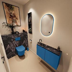 Mondiaz TURE-DLUX 80cm toiletmeubel Jeans. EDEN wastafel Lava positie links. Met 1 kraangat. TUREDX80JEAL1LAV