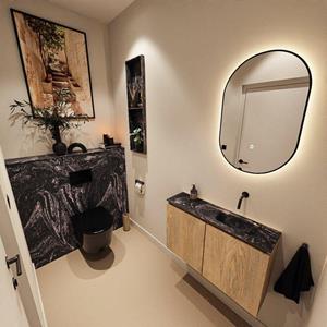 Mondiaz TURE-DLUX 80cm toiletmeubel Washed Oak. EDEN wastafel Lava positie rechts. Zonder kraangat. TUREDX80WASR0LAV