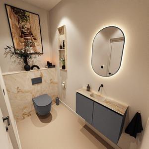Mondiaz TURE-DLUX 80cm toiletmeubel Dark Grey. EDEN wastafel Frappe positie midden. Zonder kraangat. TUREDX80DGRM0FRA