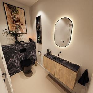 Mondiaz TURE-DLUX 100cm toiletmeubel Washed Oak. EDEN wastafel Lava positie midden. Zonder kraangat. TUREDX100WASM0LAV