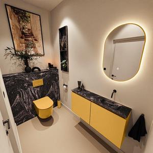 Mondiaz TURE-DLUX 100cm toiletmeubel Ocher. EDEN wastafel Lava positie rechts. Zonder kraangat. TUREDX100OCHR0LAV