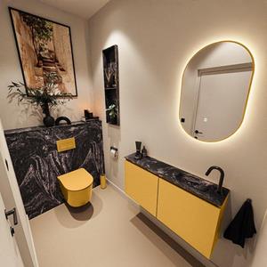Mondiaz TURE-DLUX 100cm toiletmeubel Ocher. EDEN wastafel Lava positie rechts. Met 1 kraangat. TUREDX100OCHR1LAV