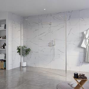 Fortifura Galeria Vrijstaande Inloopdouche - 180x200cm - Helder - antikalk - 8mm veiligheidsglas - 2 zijwanden 30cm - wandsteunen en hoekprofielen - Geborsteld RVS PVD (RVS) SW927769 2x/SW797920/SW797