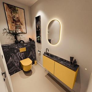 Mondiaz TURE-DLUX 100cm toiletmeubel Ocher. EDEN wastafel Lava positie links. Met 1 kraangat. TUREDX100OCHL1LAV