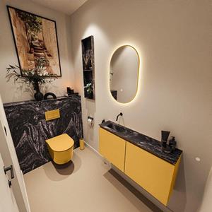 Mondiaz TURE-DLUX 100cm toiletmeubel Ocher. EDEN wastafel Lava positie links. Zonder kraangat. TUREDX100OCHL0LAV