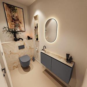 Mondiaz TURE-DLUX 100cm toiletmeubel Dark Grey. EDEN wastafel Frappe positie links. Met 1 kraangat. TUREDX100DGRL1FRA