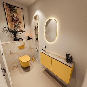 Mondiaz TURE-DLUX 100cm toiletmeubel Ocher. EDEN wastafel Frappe positie links. Met 1 kraangat. TUREDX100OCHL1FRA