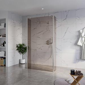 Fortifura Galeria Vrijstaande Inloopdouche - 110x200cm - Rookglas - antikalk - 8mm veiligheidsglas - 2 zijwanden 40cm - wandsteunen en hoekprofielen - Geborsteld RVS PVD (RVS) SW927769 2x/SW915252/SW7