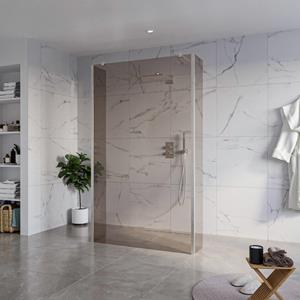 Fortifura Galeria Vrijstaande Inloopdouche - 120x200cm - Rookglas - antikalk - 8mm veiligheidsglas - 2 zijwanden 40cm - wandsteunen en hoekprofielen - Geborsteld RVS PVD (RVS) SW927769 2x/SW797944/SW7
