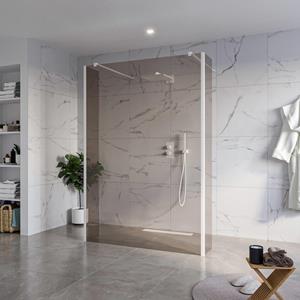 Fortifura Galeria Vrijstaande Inloopdouche - 140x200cm - Rookglas - antikalk - 8mm veiligheidsglas - 2 zijwanden 40cm - wandsteunen en hoekprofielen - Wit mat SW927768 2x/SW797946/SW797934 2x/SW541264