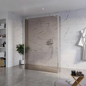 Fortifura Galeria Vrijstaande Inloopdouche - 140x200cm - Rookglas - antikalk - 8mm veiligheidsglas - 2 zijwanden 40cm - wandsteunen en hoekprofielen - Chroom SW927766 2x/SW797946/SW797934 2x/SW358024 