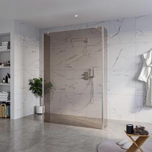 Fortifura Galeria Vrijstaande Inloopdouche - 140x200cm - Rookglas - antikalk - 8mm veiligheidsglas - 2 zijwanden 40cm - wandsteunen en hoekprofielen - Geborsteld RVS PVD (RVS) SW927769 2x/SW797946/SW7