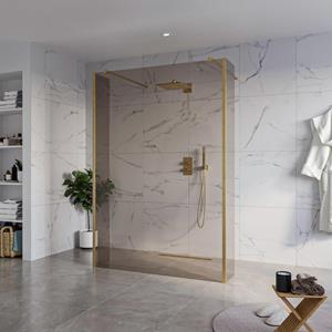 Fortifura Galeria Vrijstaande Inloopdouche - 140x200cm - Rookglas - antikalk - 8mm veiligheidsglas - 2 zijwanden 40cm - wandsteunen en hoekprofielen - Geborsteld Messing PVD (Goud) SW927770 2x/SW79794