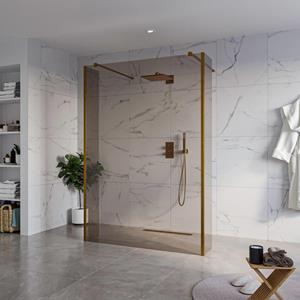 Fortifura Galeria Vrijstaande Inloopdouche - 140x200cm - Rookglas - antikalk - 8mm veiligheidsglas - 2 zijwanden 40cm - wandsteunen en hoekprofielen - Geborsteld koper PVD (Koper) SW927772 2x/SW797946