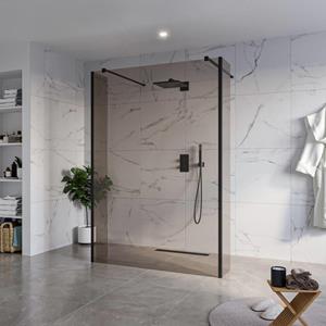 Fortifura Galeria Vrijstaande Inloopdouche - 140x200cm - Rookglas - antikalk - 8mm veiligheidsglas - 2 zijwanden 40cm - wandsteunen en hoekprofielen - Zwart mat SW927767 2x/SW797946/SW797934 2x/SW3580