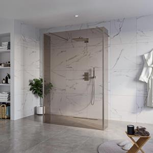 Fortifura Galeria Vrijstaande Inloopdouche - 140x200cm - Rookglas - antikalk - 8mm veiligheidsglas - 2 zijwanden 40cm - wandsteunen en hoekprofielen - Geborsteld Gunmetal PVD SW927771 2x/SW797946/SW79
