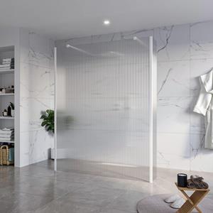 Fortifura Galeria Vrijstaande Inloopdouche - 160x200cm - Helder geribbeld - antikalk - 8mm veiligheidsglas - 2 zijwanden 40cm - wandsteunen en hoekprofielen - Wit mat SW927768 2x/SW797956/SW797948 2x/