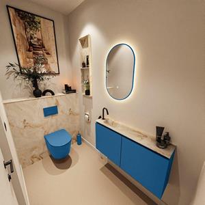 Mondiaz TURE-DLUX 100cm toiletmeubel Jeans. EDEN wastafel Frappe positie links. Met 1 kraangat. TUREDX100JEAL1FRA